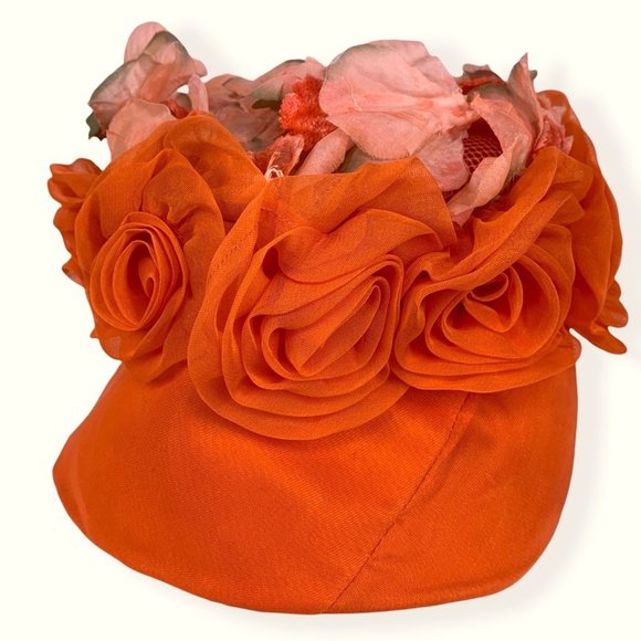 Vintage 50s Orange Floral Peach Basket Hat